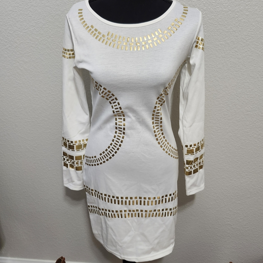Elegant White and Gold Women's Dress